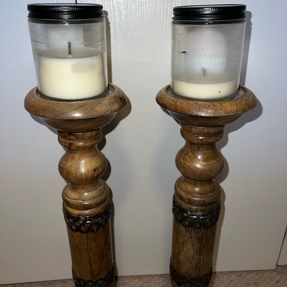 Pier 1 Wood And Iron Candle Sticks - Picture 5 of 7